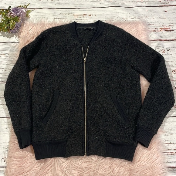 Aritzia Babaton Black Alpaca Blend Boucle Bomber Jacket - Picture 1 of 9